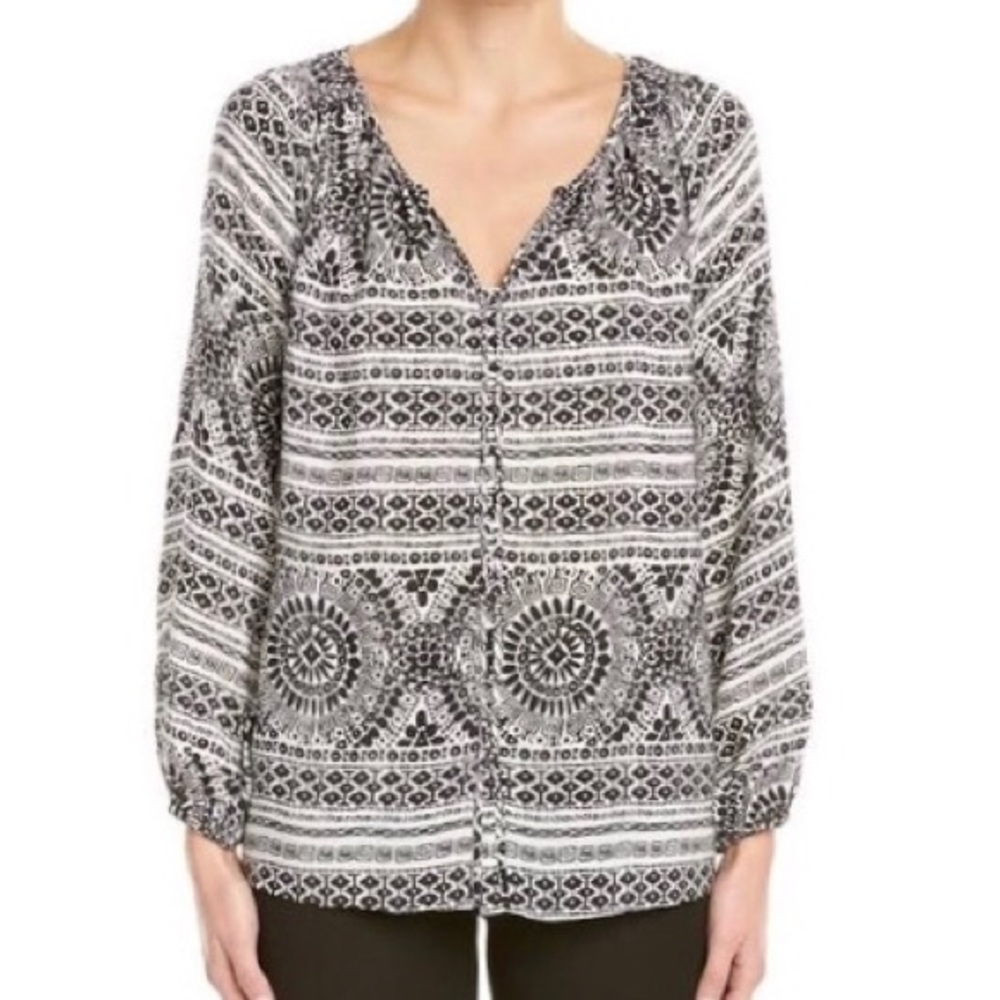 TORI RICHARD Silk Peasant Blouse with Button Front